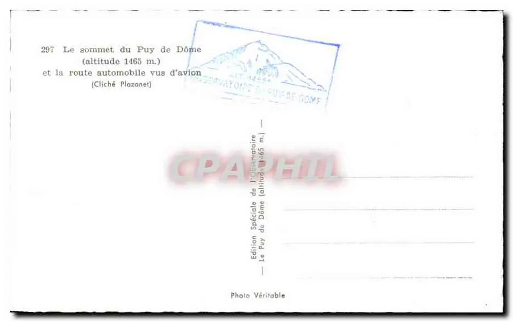 Der Gipfel des Puy de Dôme — Höhe 1465 m — Sonderausgabe des Puy de Dôme - Rückseite