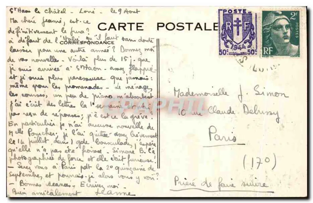 Saint-Haon-le-Châtel (Loire) — Castelo — Carta postal - Verso