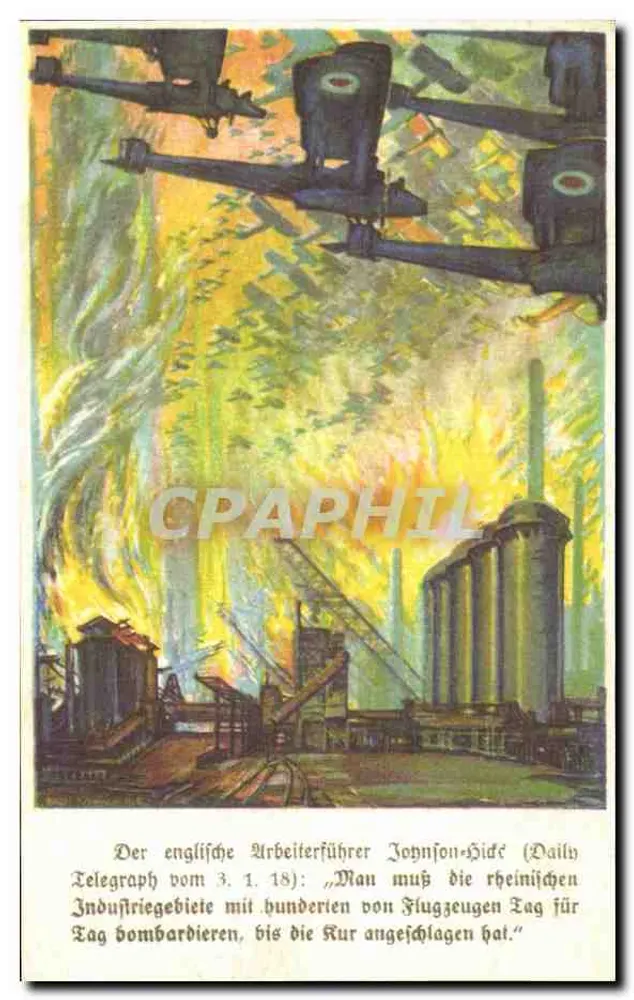 Bombardeio das indústrias renanas — ilustração propagandística — Daily Telegraph, 3.1.18 - Frente