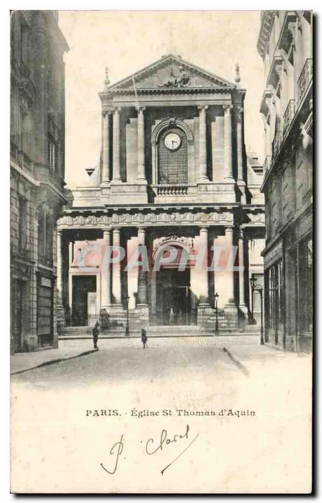 Paris - Igreja de São Tomás de Aquino — vista da fachada clássica com colunatas — editor P. Clasot - Frente