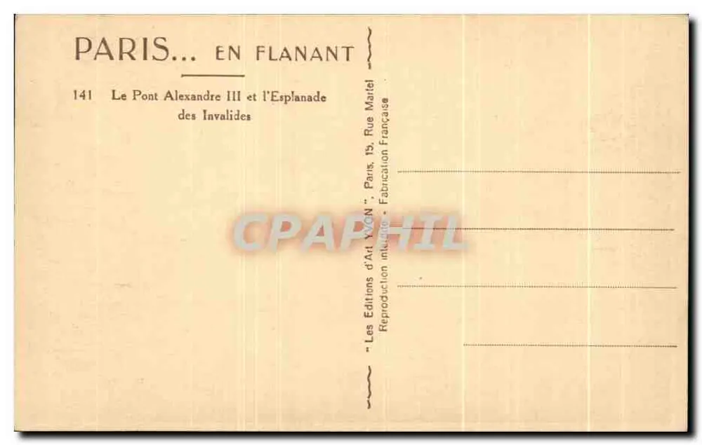 Der Alexandre-III-Brücke und die Esplanade des Invaliden — Paris — Éditions d'Art Yvon - Rückseite