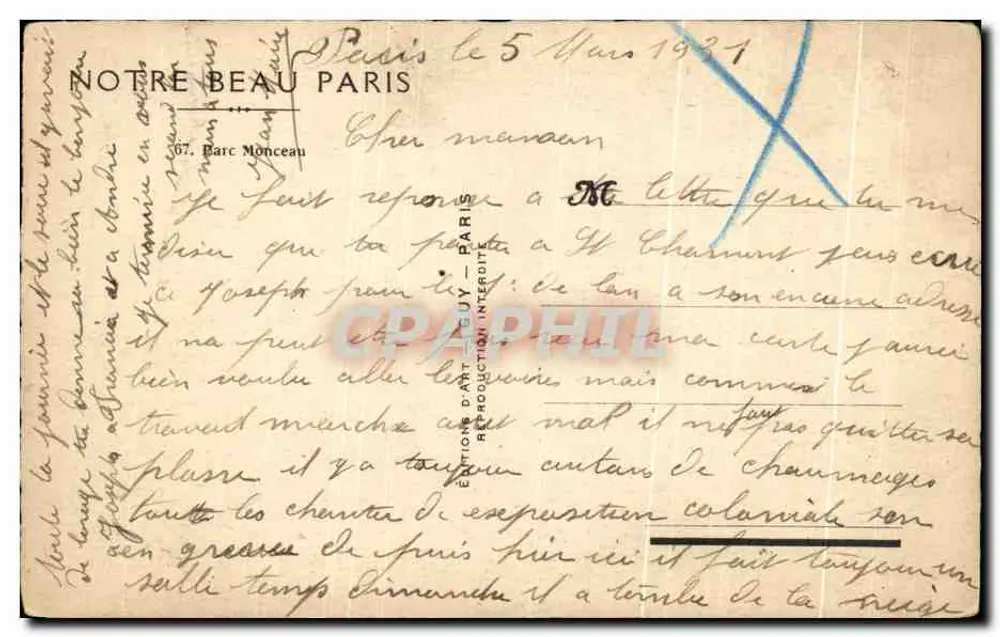 Jardim do antigo parque Monceau — Paris — Éditions d'Art GUY - Verso