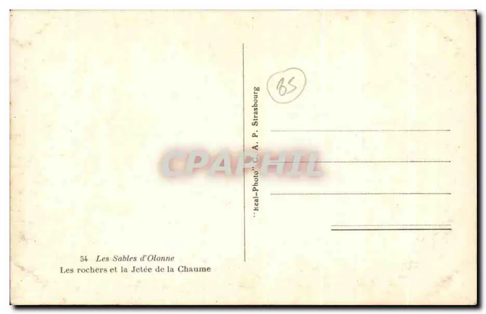 Die Felsen und die Mole von La Chaume — Les Sables d'Olonne — C. A. P. Strasbourg - Rückseite