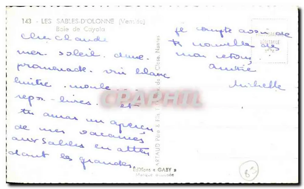 Les Sables-d'Olonne — plage et falaises — Éditions Gaby - Verso