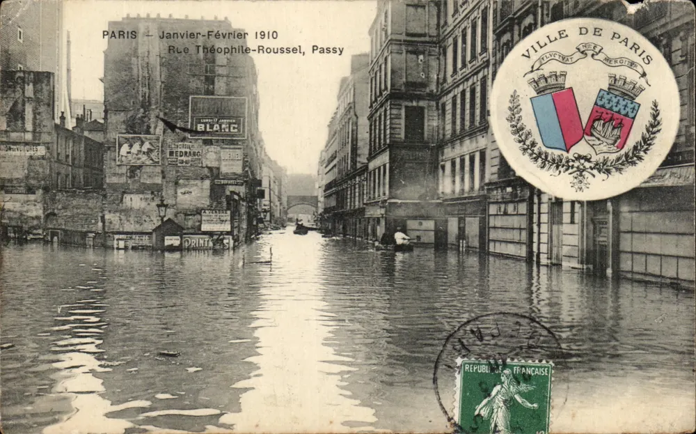 Paris — Überschwemmung in der Rue Théophile-Roussel, Passy — herausgegeben von der Stadt Paris - Vorderseite