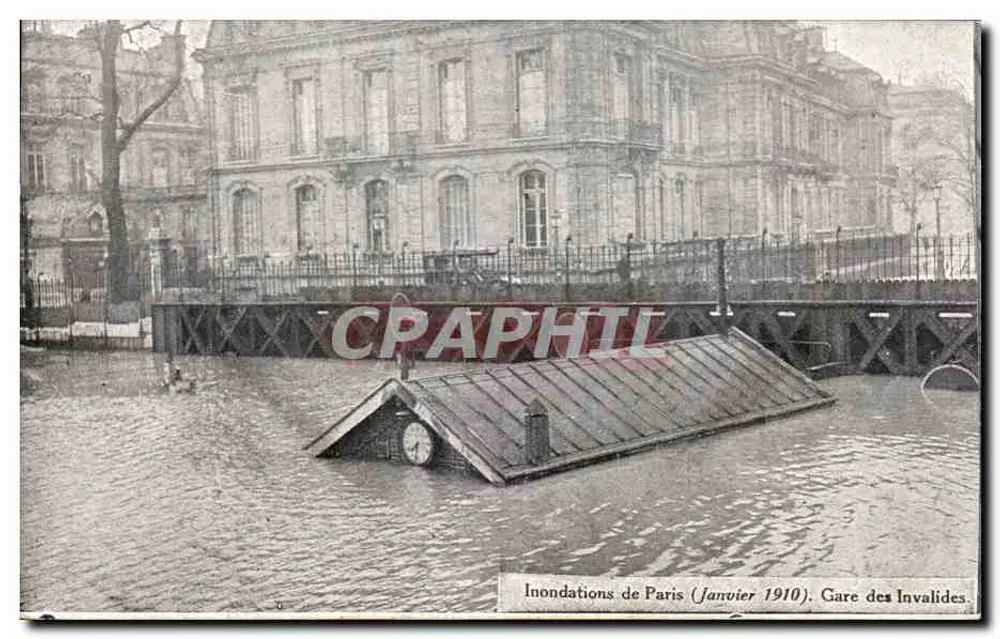Inundações de Paris (Janeiro 1910). Estação dos Invalidos - Frente