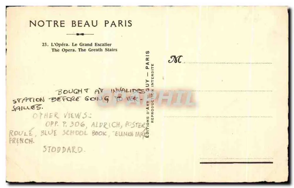 O Ópera. A Grande Escada — Série 'Nosso Belo Paris' — Edições d'Art Guy, Paris - Verso