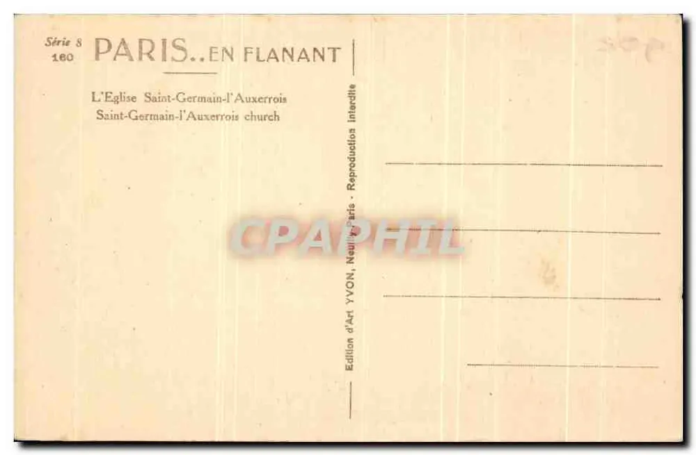 Paris - L'Église Saint-Germain-l'Auxerrois — Édition d'Art YVON, Neuilly-sur-Seine, Série 8 n°160 - Rückseite