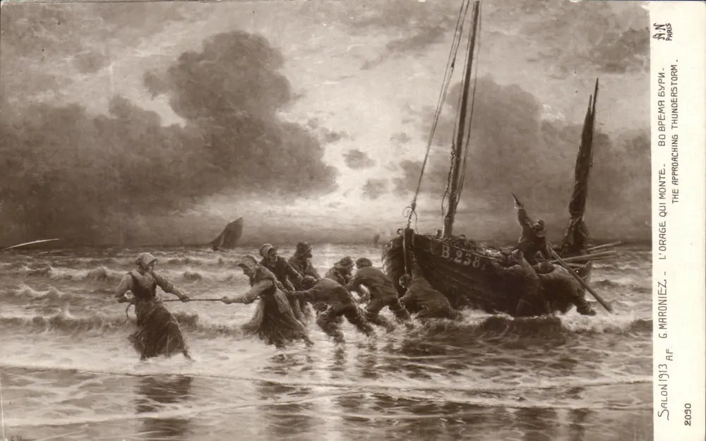 Resgate no mar — A Tempestade que Vem — Salon 1913 — G. Maroniez — Editor A. Itoyer, Paris - Frente