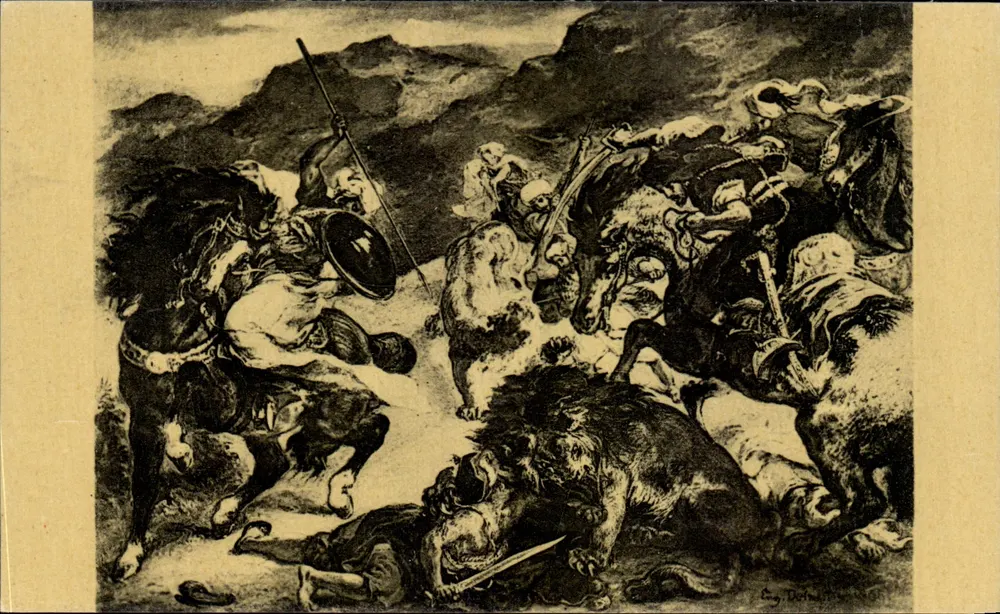 Löwenschlacht — Eugène Delacroix — Verlag Ferrand Nathan, Paris, n° 355 - Vorderseite