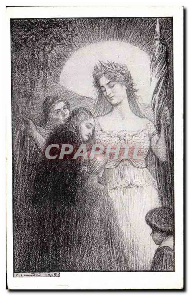 Göttliche Frau umgeben von Gläubigen — Zeichnung von R. Limon 1915 — Edition Französische Nationalhilfe - Vorderseite