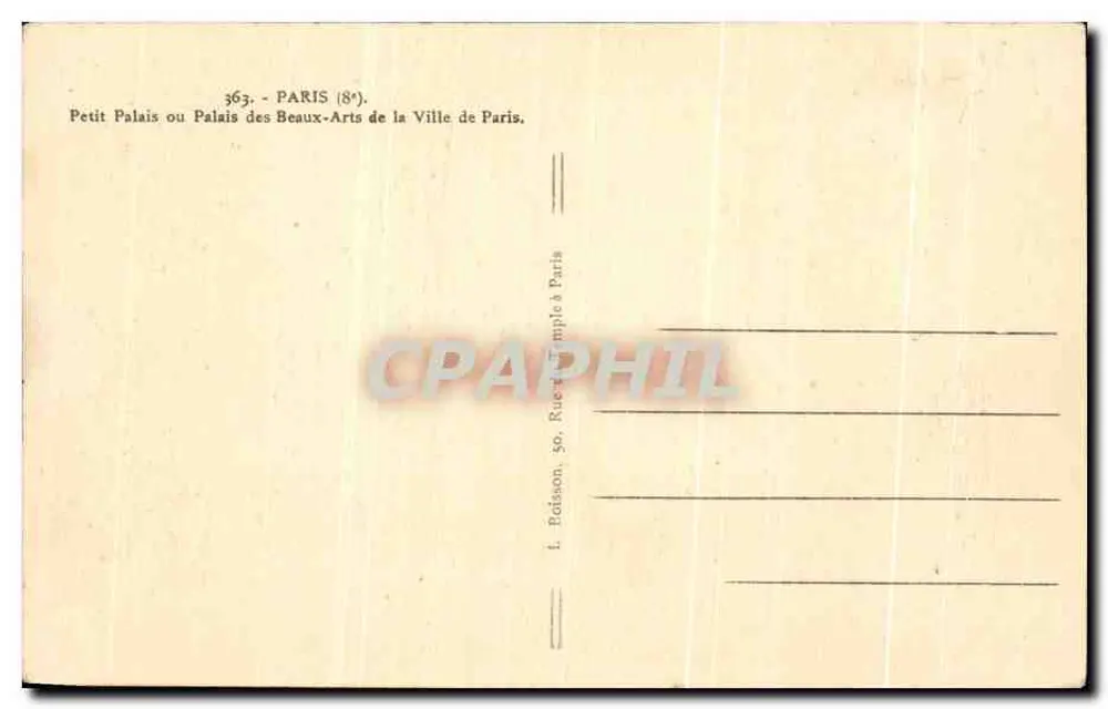 Kleiner Palast oder Palast der schönen Künste der Stadt Paris — 363 - PARIS (8e) — L. Lube - Rückseite
