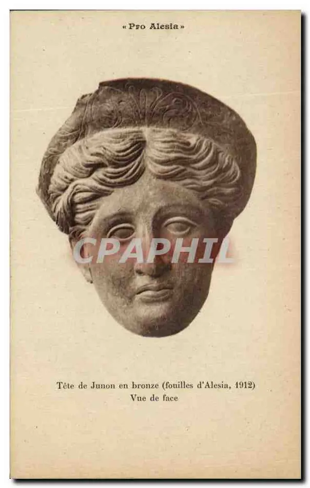 Kopf von Juno in Bronze — Ausgrabungen von Alesia, 1912 — Edition Tounaun - Les Laumès - Vorderseite