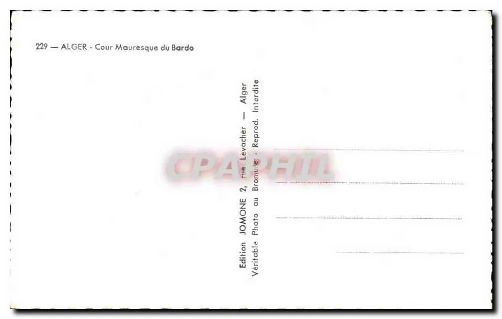 Argélia - Pátio Mauro do Bardo — Edição Jomone, Argel - Verso