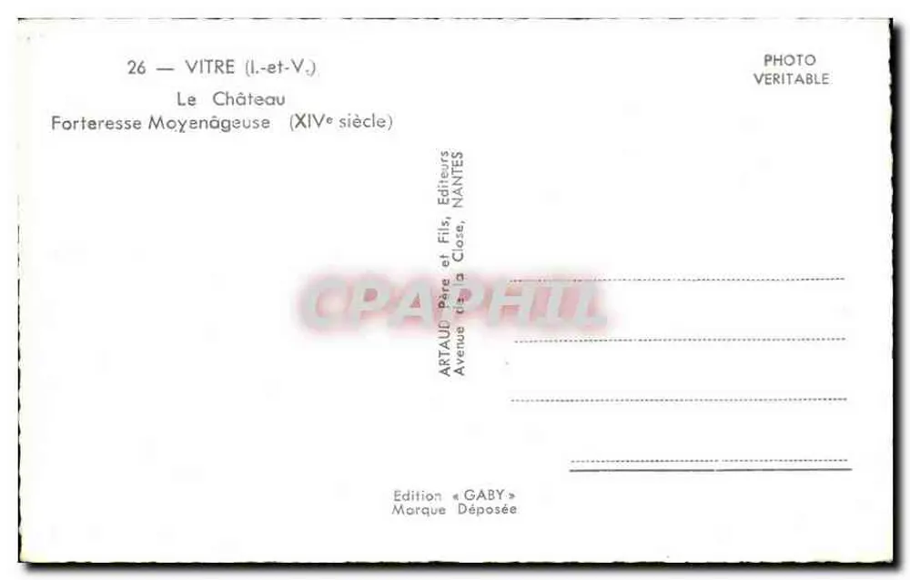 VITRE (Il-et-V.) — Het Middeleeuwse Fortificatiekasteel (14e eeuw) — Uitgave GABY - Achterkant
