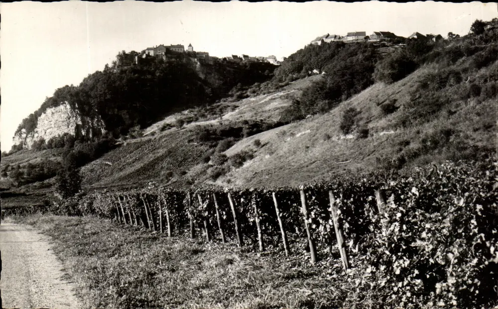 Weinreben und Dorf auf einer Anhöhe — Das pittoreske Franche-Comté — Ausgabe des Parlaments (Dole) - Vorderseite