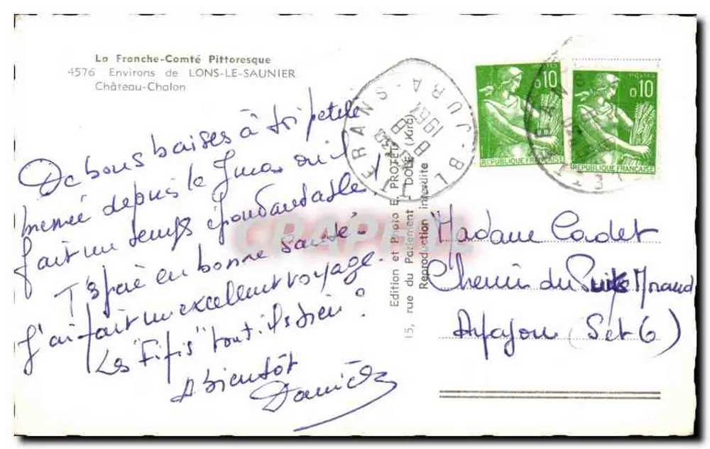 Weinreben und Dorf auf einer Anhöhe — Das pittoreske Franche-Comté — Ausgabe des Parlaments (Dole) - Rückseite