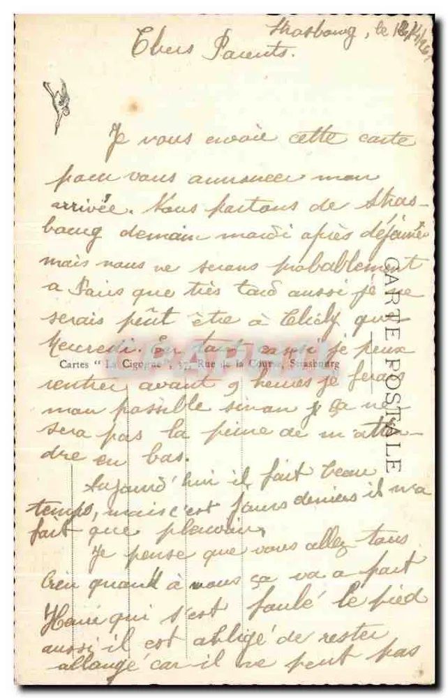 Estrasburgo - Na Orangerie - O Restaurante — Cartas 'La Cigogne' n°758 - Verso