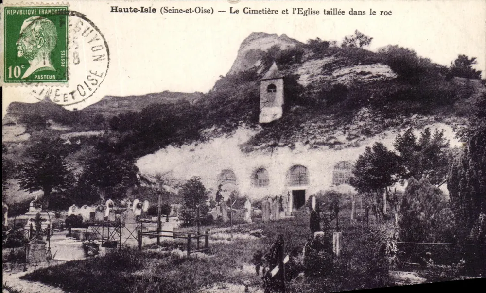 Haute-Isle (Seine-et-Oise) — Der Friedhof und die in den Felsen gemeißelte Kirche — Imp. P. Thiriat & Cie, Goujon - Vorderseite