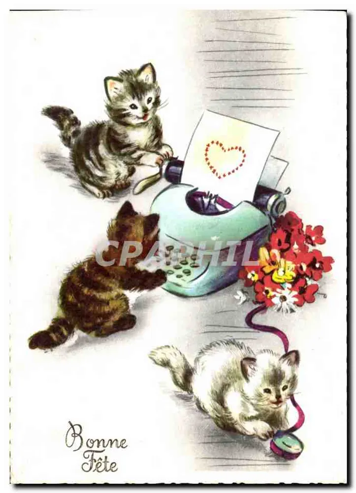Drie kitten die met een typemachine spelen — uitgever Aquarell, n° 5407 - Voorkant