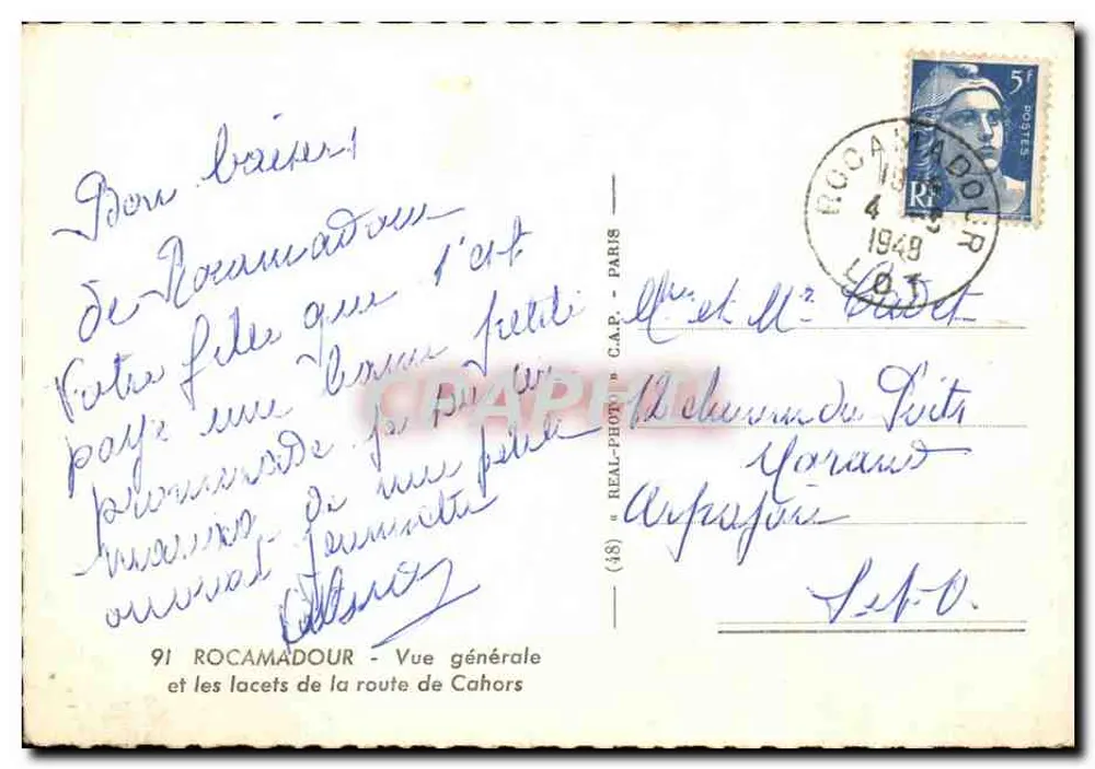 Rocamadour — Allgemeiner Blick und die Kurven der Straße nach Cahors — C.A.P. (48) - Rückseite