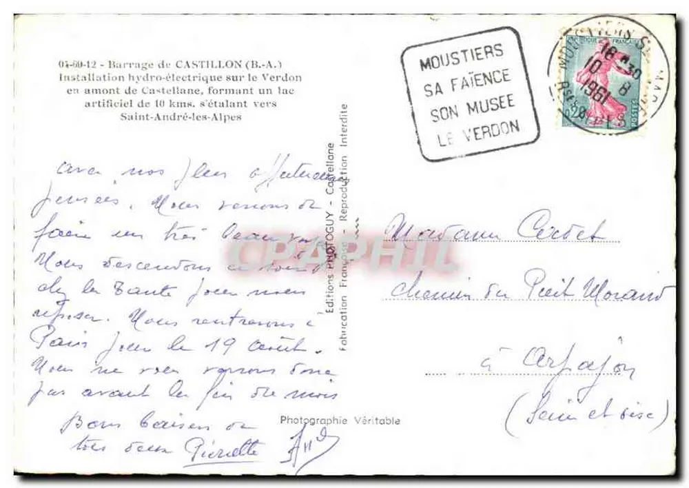 Staudamm von Castillon (B.-A.) — Wasserkraftanlage am Verdon — Éditions PHOTOGUY - Castellane - Rückseite