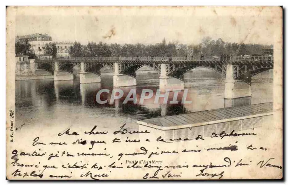 Ponte d'Asnières — vista do ponte sobre a Sena — Editor B. F. J. Paris - Frente