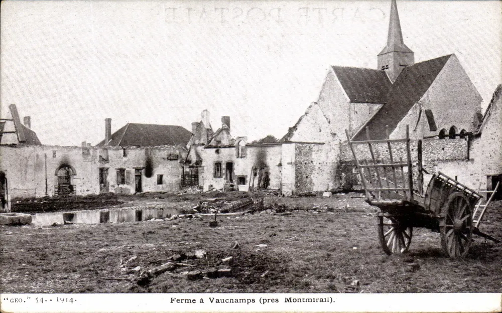 Bauernhof in Vaucamps (bei Montmirail) — Ruinen nach dem Krieg — Verlag 'GEO' n°54-1914 - Vorderseite