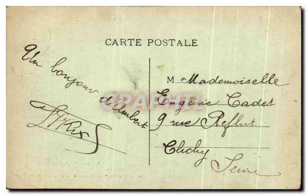 Ambert — Entrada do subterrâneo da Veuve, chamado pela lenda « Grotte des Fées » — Papetaria L. Bouy Ambert - Verso