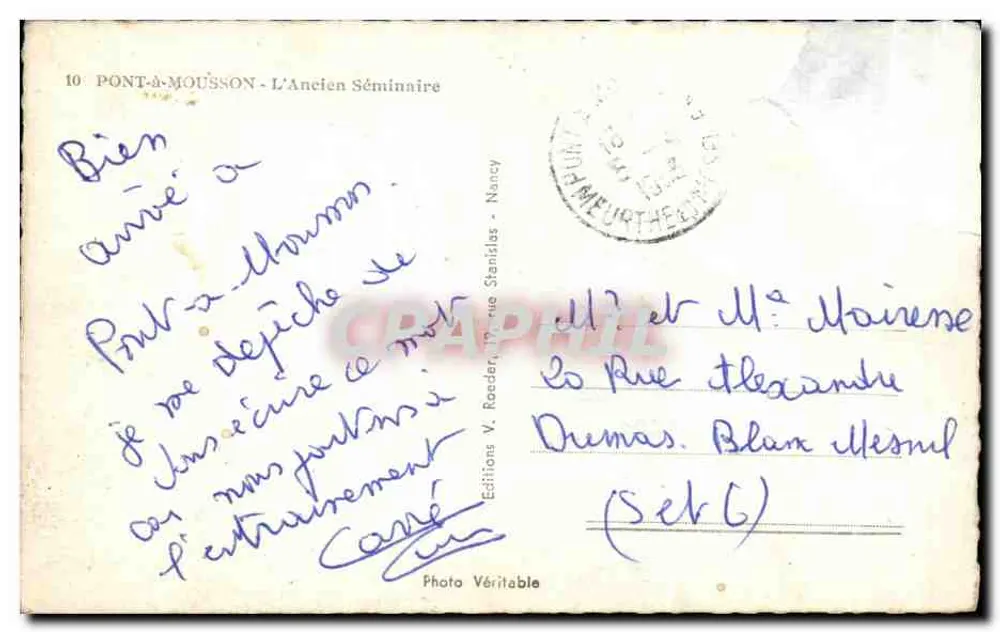 Pont-à-Mousson — O Antigo Seminário — Roeder - Verso