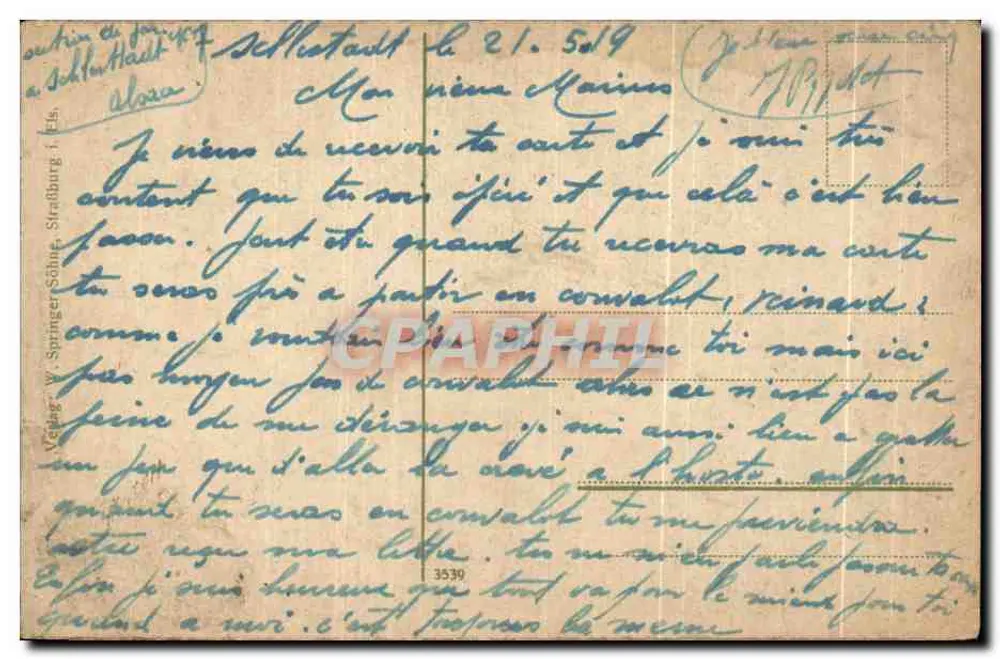 Schirmeck (Vogesen) — Batalhas 1914 — editor W. Springer, Säule - Verso