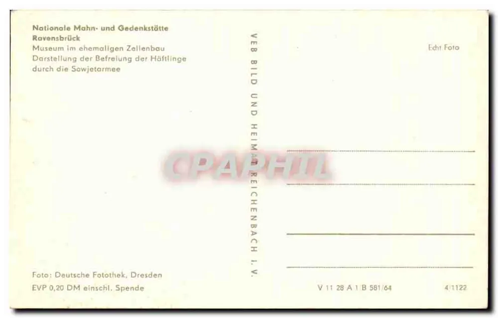 Befreiung der Häftlinge in Ravensbrück — 4.4.1945 — VEB Bild und Heimatkunst Ravensbrück - Rückseite
