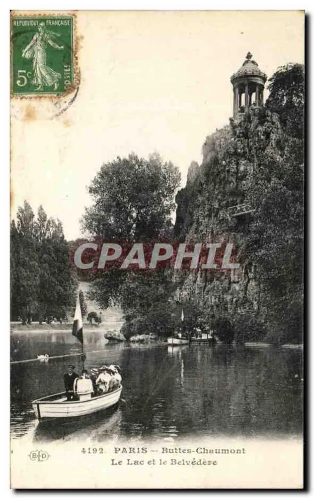 Paris - Buttes-Chaumont — Der See und der Aussichtspunkt — Verlag E.D. Nr. 4192 - Vorderseite
