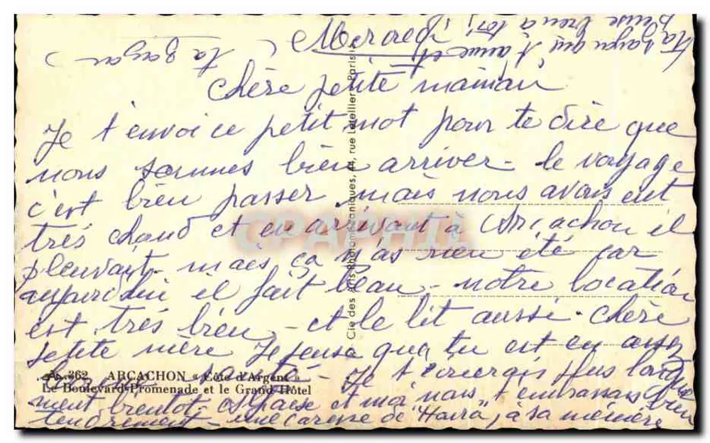 Die Boulevards Promenade und das Grand Hotel — Arcachon — Cie des Arts Républicains, Nr. 362 - Rückseite