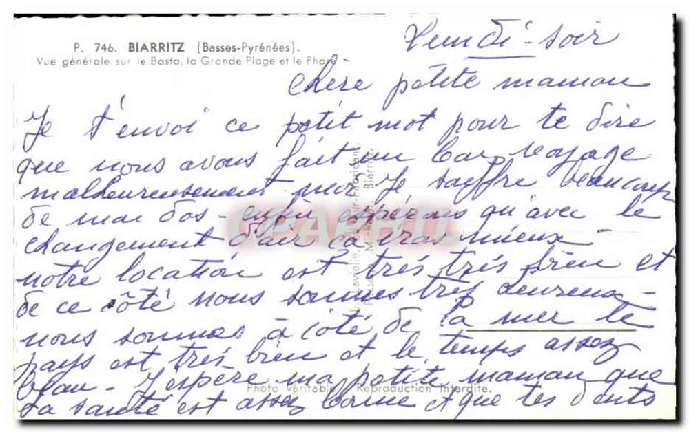 Biarritz — Allgemeiner Blick auf den Basta, die Grande Plage und den Leuchtturm — P. 746, Verlag Biarritz - Rückseite