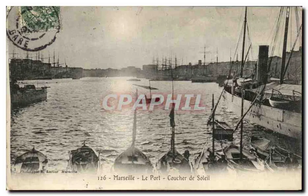 Marseille - Der Hafen - Sonnenuntergang — Phototype R. Larour Marseille, n°126 - Vorderseite