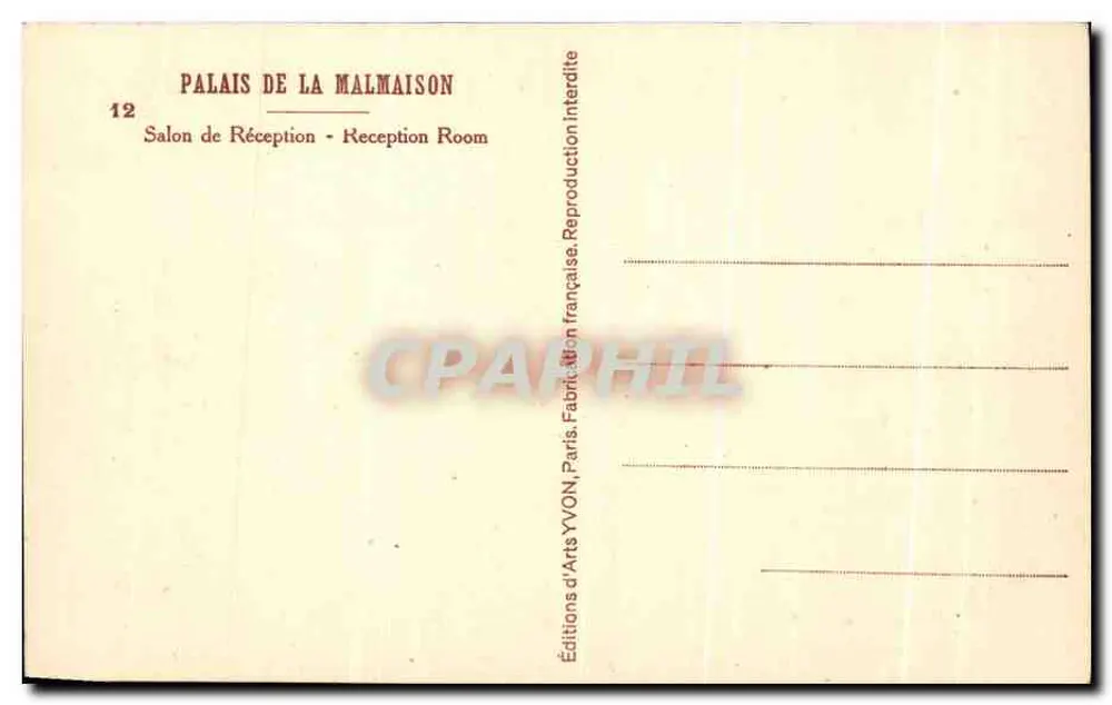 Palácio de La Malmaison — Salão de Recepção — Edições de Artes YVON - Verso