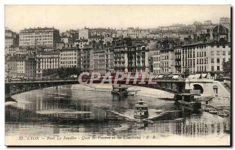 LYON — Pont La Feuille, Quai Saint-Vincent und die Chartreux — E. R. - Vorderseite