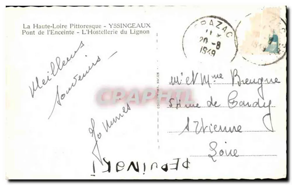 Pont de l'Enceinte - L'Hostellerie du Lignon — Yssingeaux, Haute-Loire — Verlag P. Pin - Rückseite