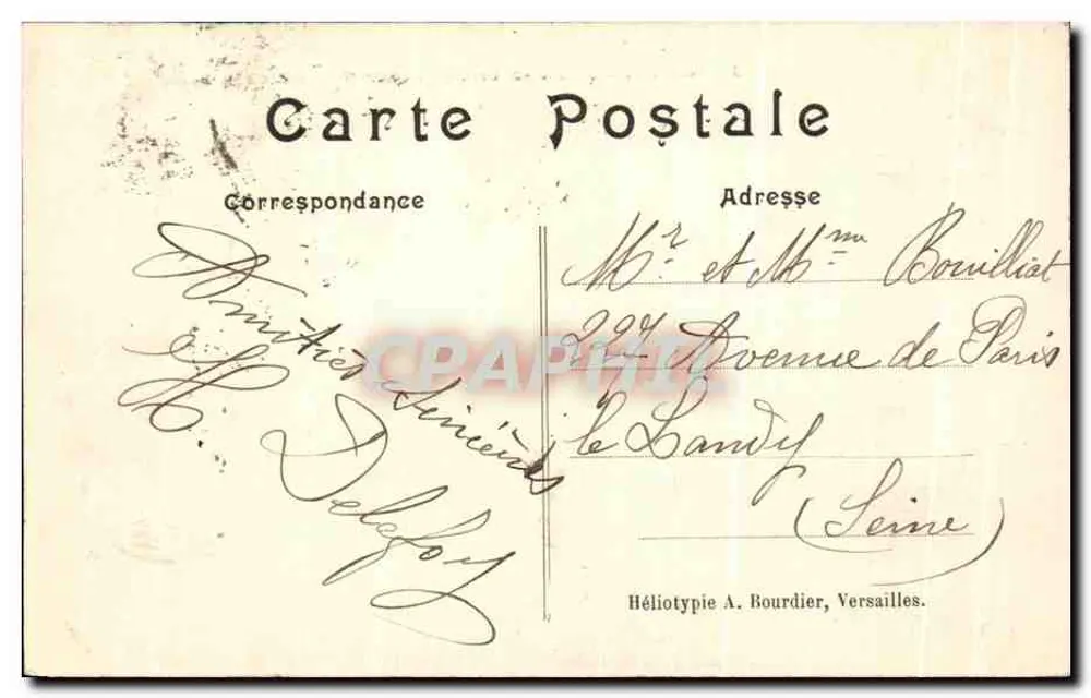 Versailles — Palast des Grand Trianon und rechter Arm des Kanals — Héliotype A. Bourdier - Rückseite