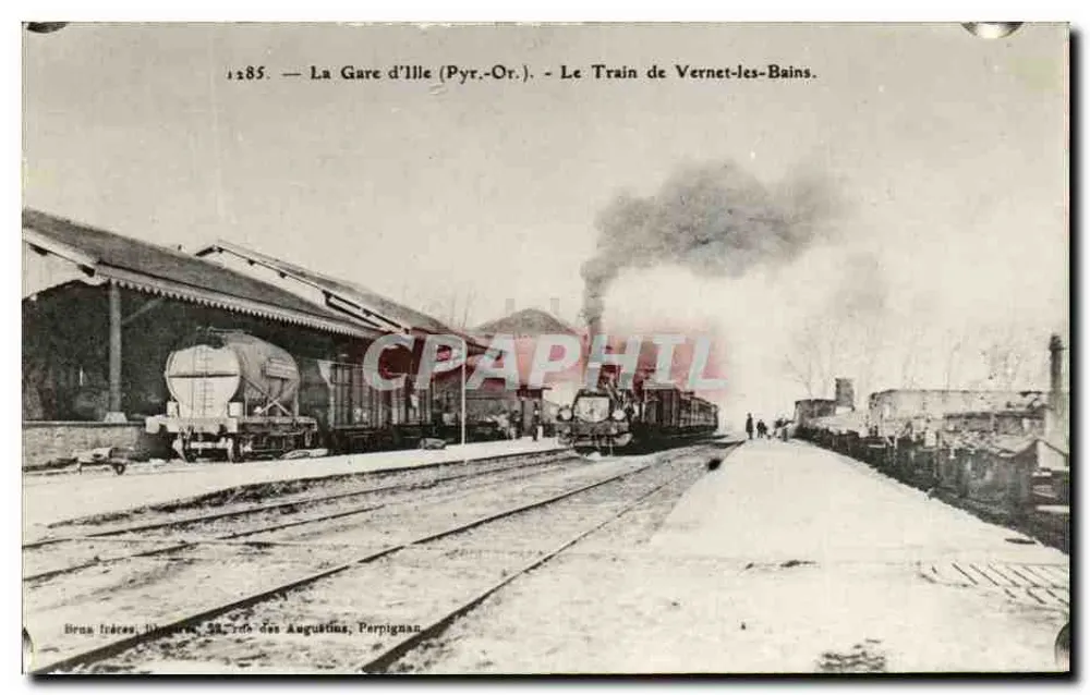 Estação de Ille (Pyr.-Or.) — O Trem de Vernet-les-Bains — Editor: Beau Frères, 38, rue des Augustines, Perpignan - Frente