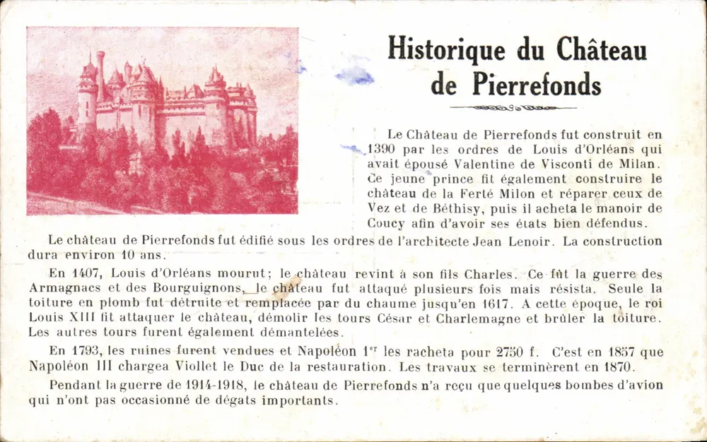 Castelo de Pierrefonds — Histórico — Edição F. Tusseau - Frente