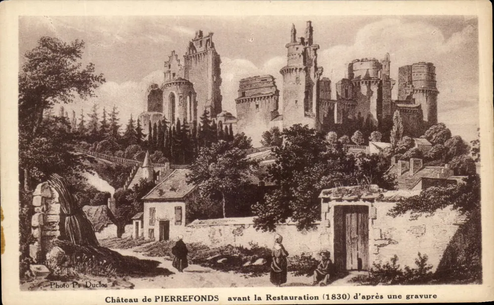 Schloss PIERREFONDS — vor der Restauration (1830) nach einer Holzschnitte — Foto P. Duclos - Vorderseite