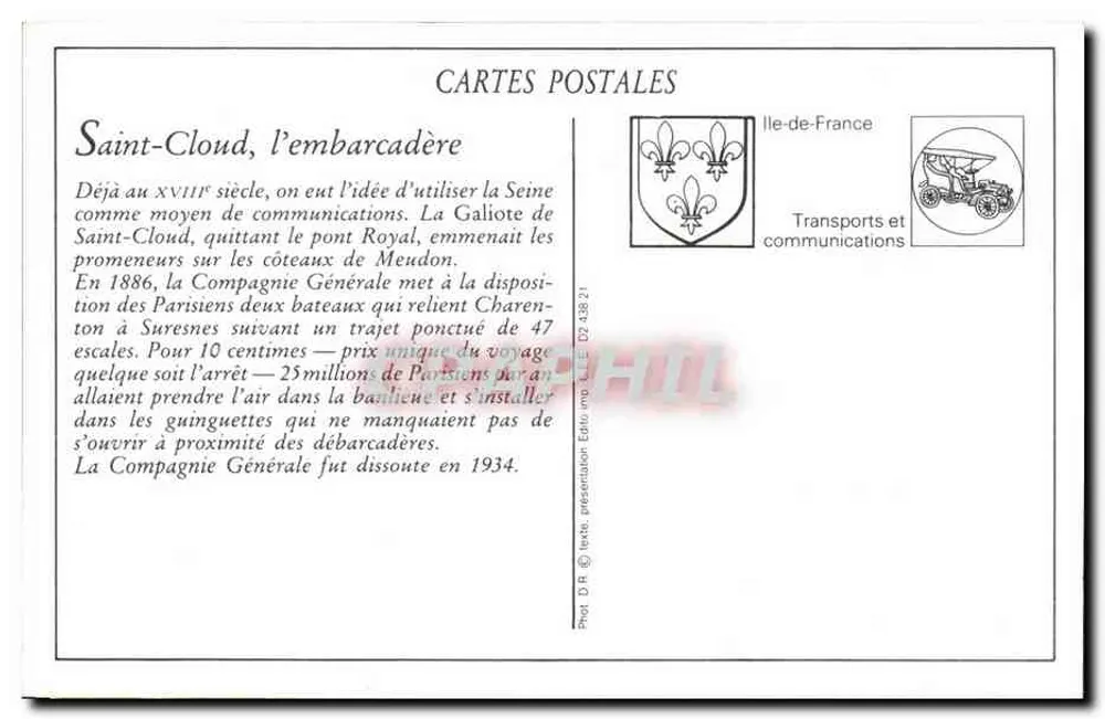 Saint-Cloud — A Sena e o Embarcadère — Editor: Dubonnet, n°60 - Verso