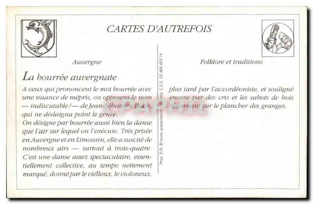 A dança folclórica auvergnata — La bourrée — Cartes d'autrefois, n°4-LL - Verso