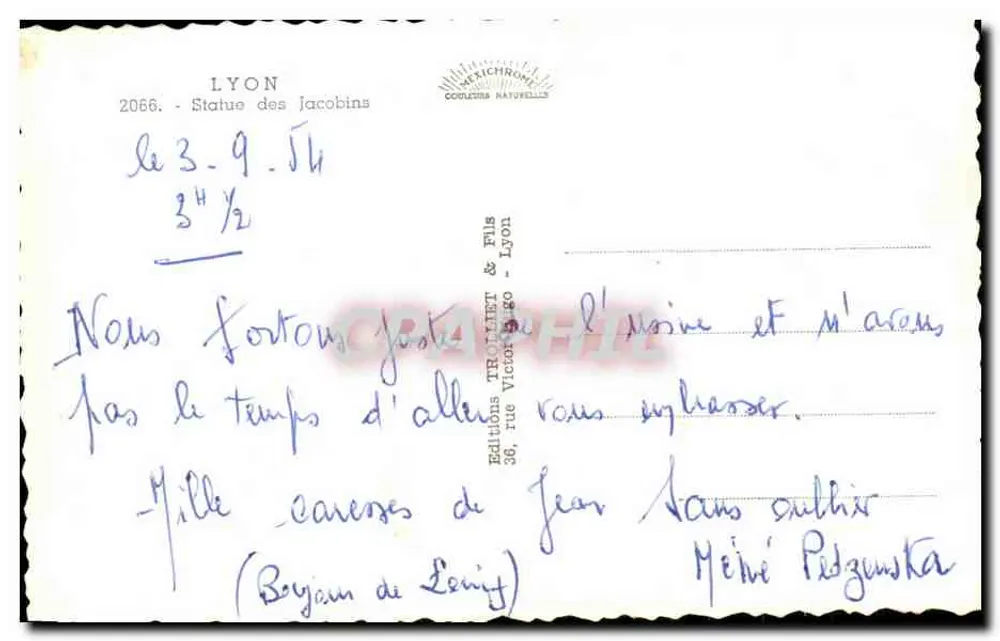 Estátua dos Jacobinos — Lyon — Edições Trotinet & Fils - Verso
