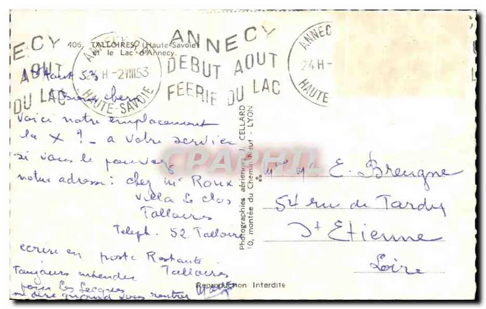 Talloires — Luftbild — Luftaufnahmen J. Cellard - Rückseite