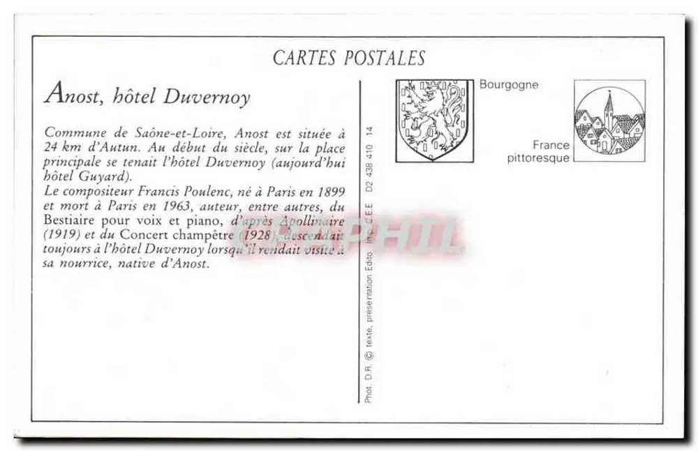 Anost — Hotel Duvernoy e a Praça — Bacot, editor - Verso