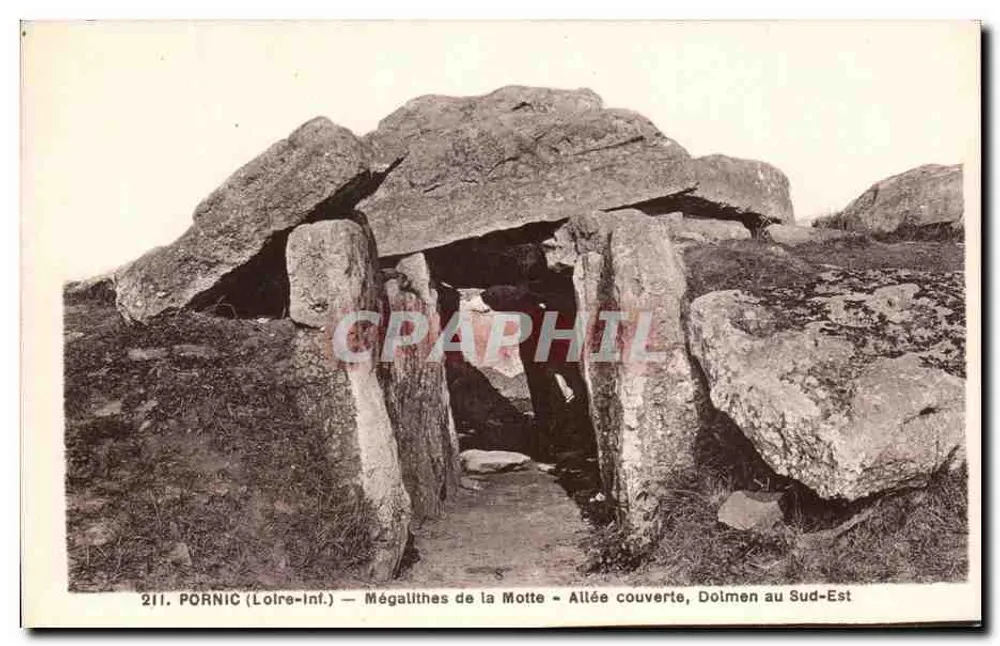 Pornic (Loire-Inf.) — Megalithen von la Motte — Überdachte Allee, Dolmen im Südosten — F. Chapeau, Verlag Nantes - Vorderseite
