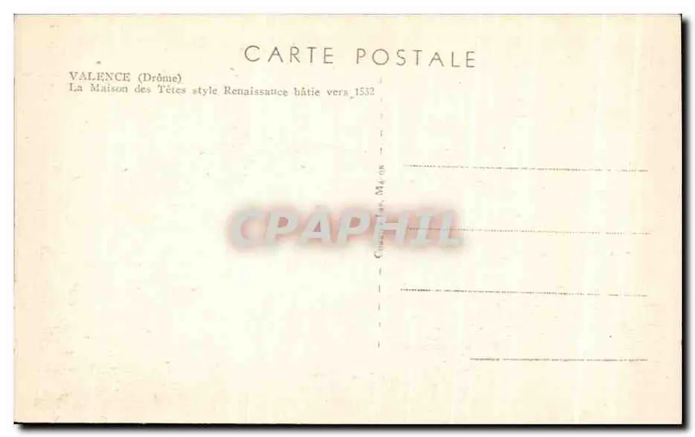 Valence (Drôme) — Das Haus der Köpfe im Renaissance-Stil — Verlag C. Pin - Rückseite